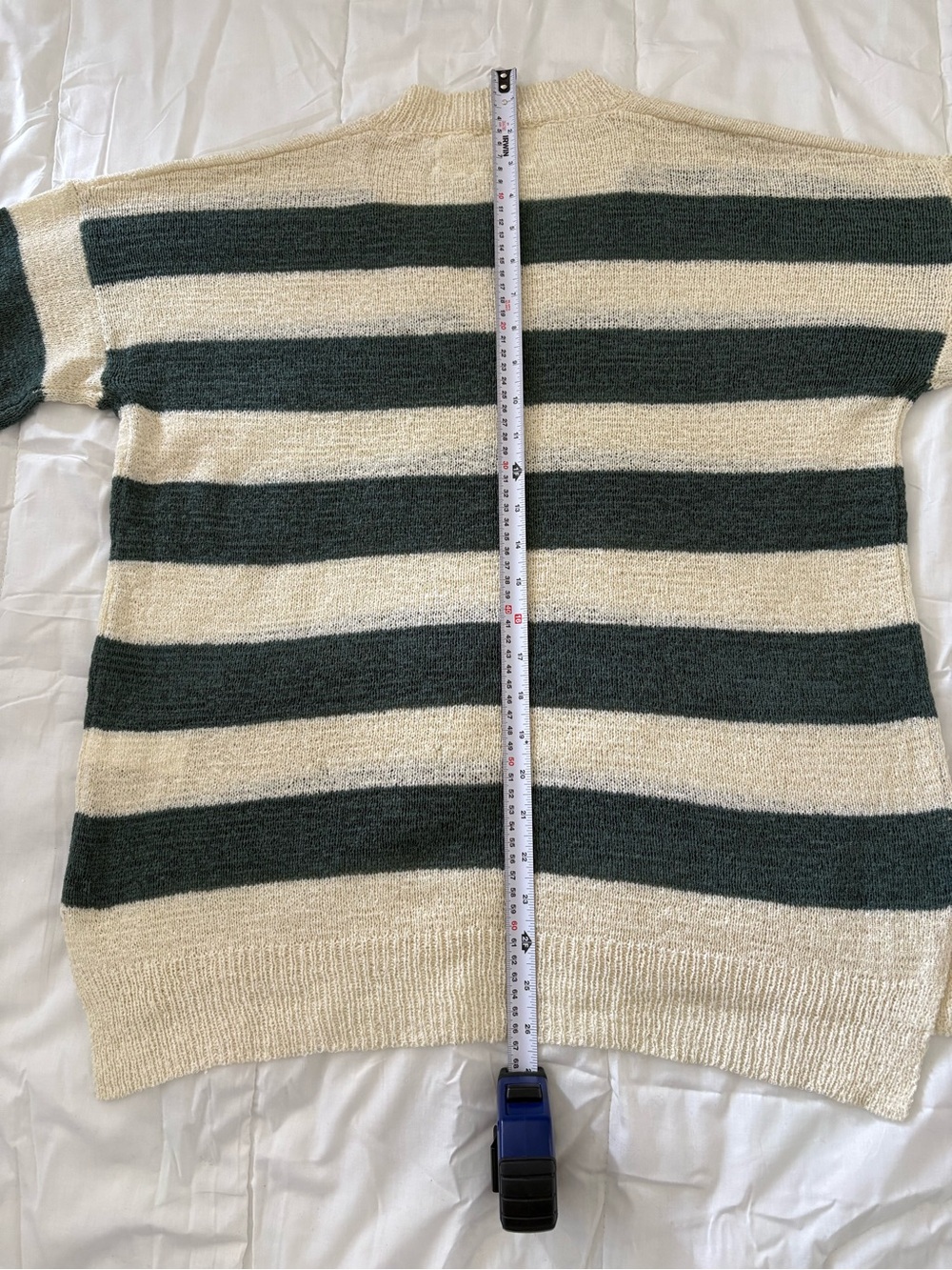 Striped V-Neck Men's Sweater in Cream and Dark Green - Picture 13 of 14